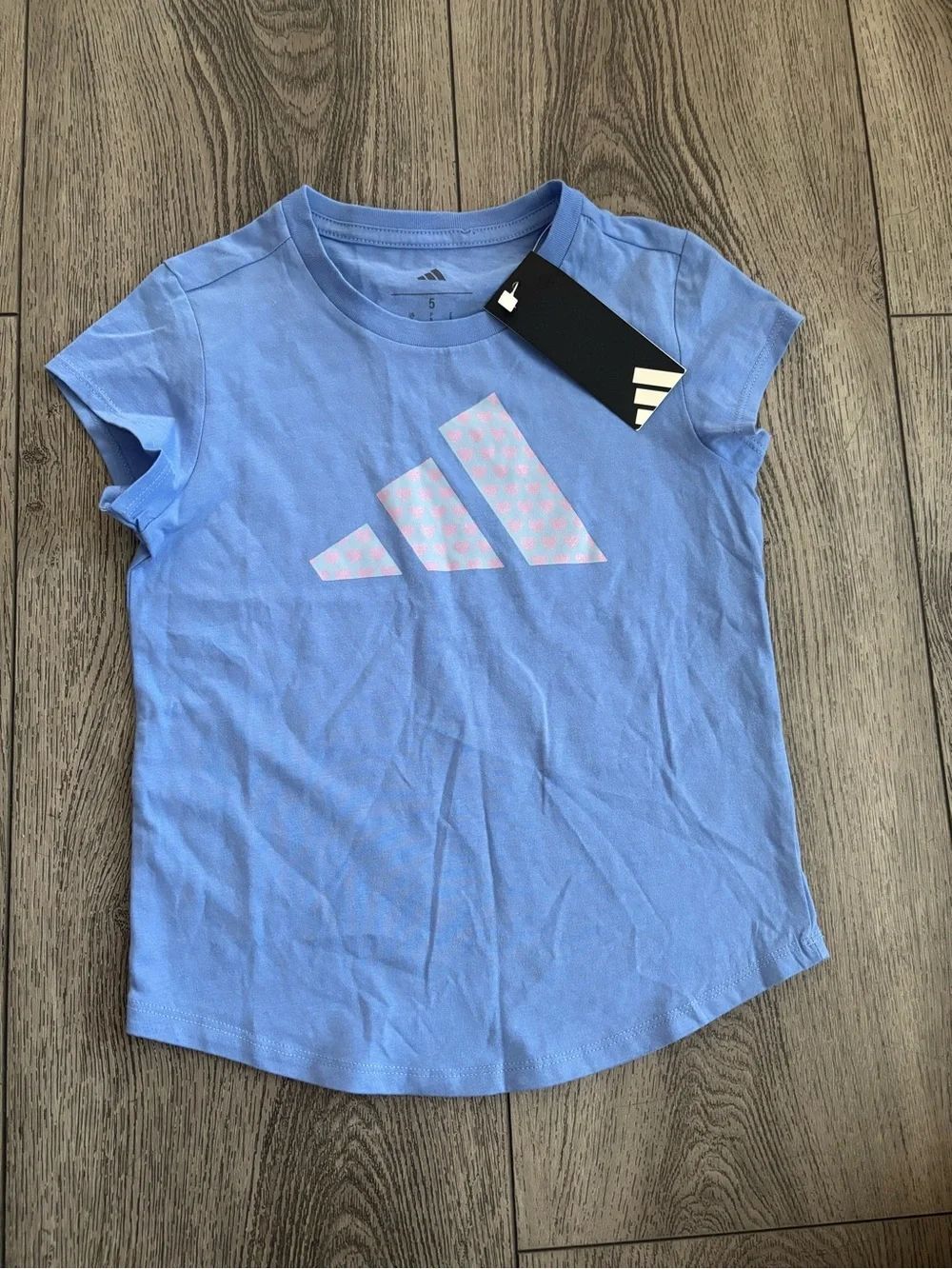 adidas Light Blue Tee with Pink Logo